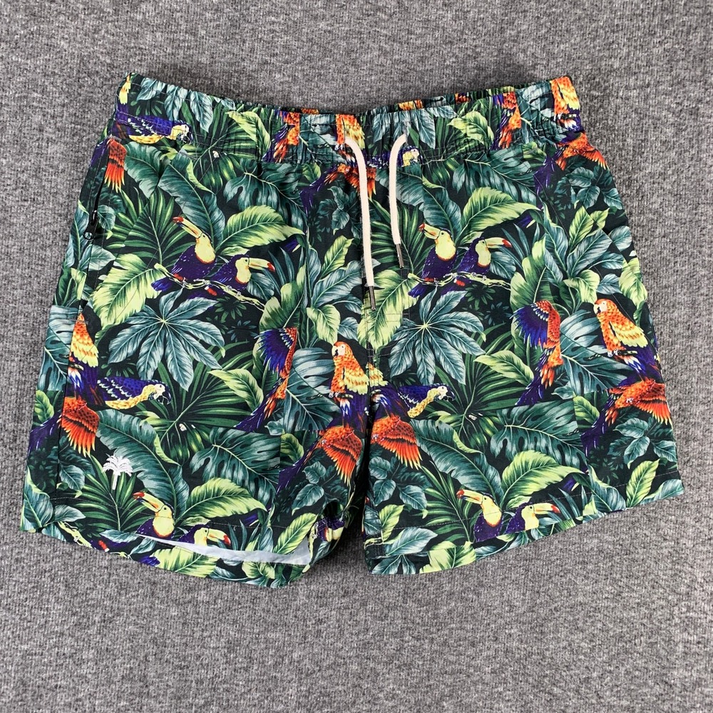 OAS Swim Trunks Men Medium Forrest Floral Birds Beach Coastal Nautical Lined
